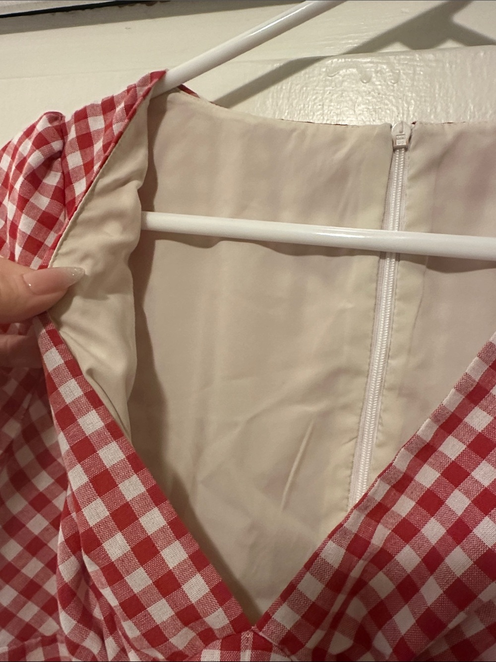 Red Gingham Mini Dress with Decorative Button Front - Picture 3 of 4